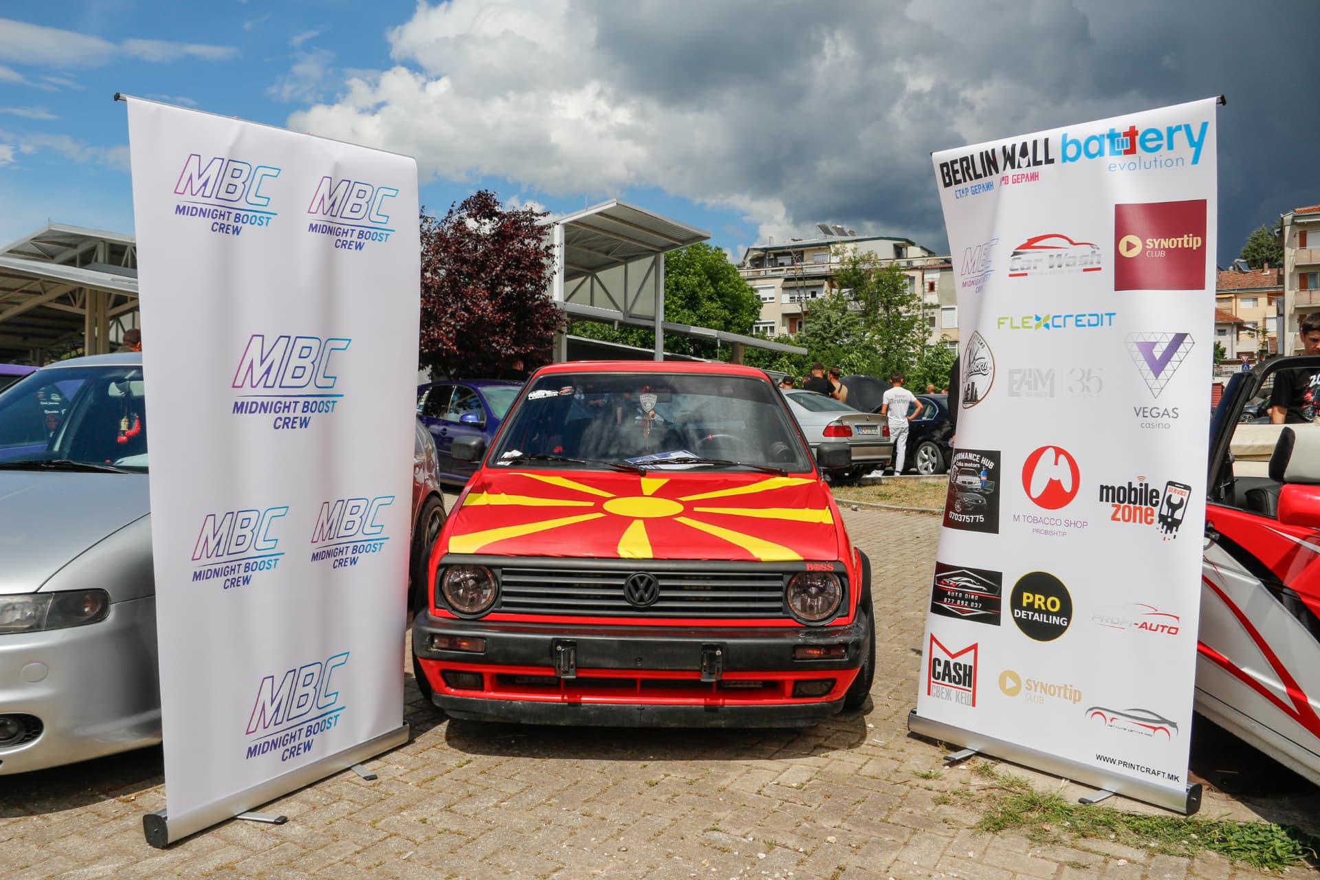 Red MK1 Golf with Macedonian flag hood